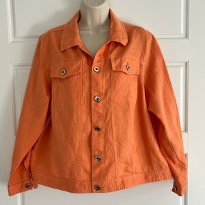 Lily Stanhope Linen Blazer Trucker Jacket Orange Creamsicle Plus size 1X